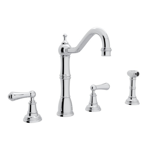 ROHL U.4776L-2 PERRIN & ROWE EDWARDIAN 4-HOLE SINGLE HOLE KITCHEN FAUCET WITH SIDESPRAY AND METAL LEVERS