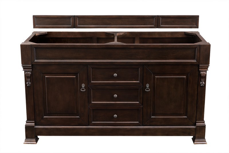 JAMES MARTIN 147-114-5661-3CSP BROOKFIELD 60 INCH BURNISHED MAHOGANY DOUBLE VANITY WITH 3 CM CHARCOAL SOAPSTONE QUARTZ TOP WITH SINK
