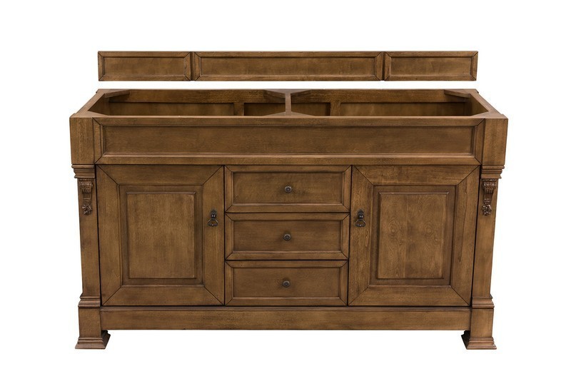 JAMES MARTIN 147-114-5671-3GEX BROOKFIELD 60 INCH COUNTRY OAK DOUBLE VANITY WITH 3 CM GREY EXPO QUARTZ TOP WITH SINK