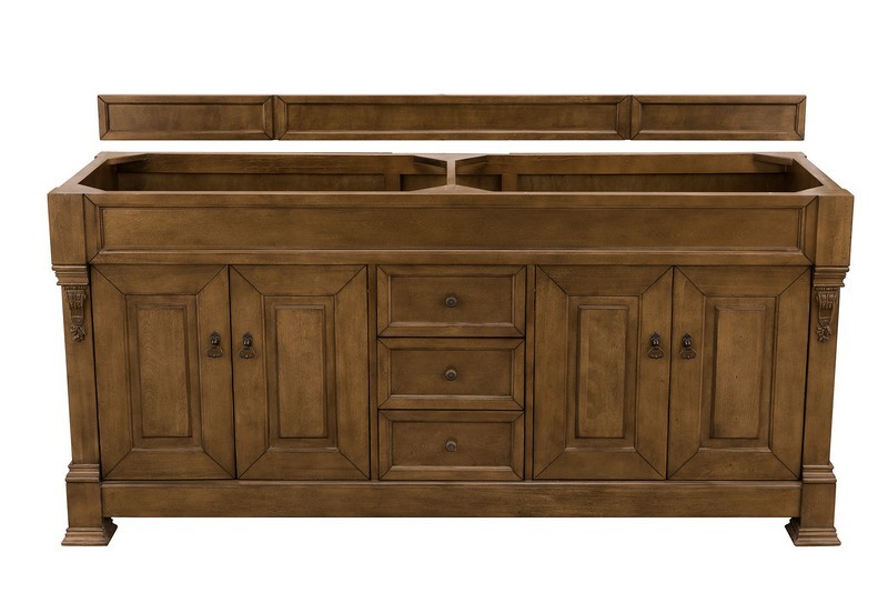 JAMES MARTIN 147-114-5771-3CSP BROOKFIELD 72 INCH COUNTRY OAK DOUBLE VANITY WITH 3 CM CHARCOAL SOAPSTONE QUARTZ TOP WITH SINK