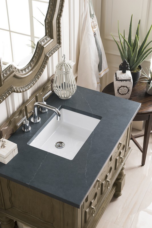 JAMES MARTIN 160-V36-EG-3CSP CASTILIAN 36 INCH SINGLE VANITY IN EMPIRE GRAY WITH 3 CM CHARCOAL SOAPSTONE QUARTZ TOP WITH SINK
