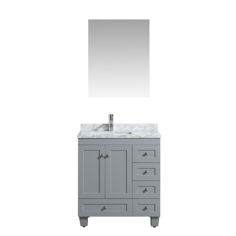 EVIVA EVVN30-30X18 HAPPY 30 X 18 INCH TRANSITIONAL BATHROOM VANITY WITH WHITE CARRERA MARBLE COUNTER-TOP