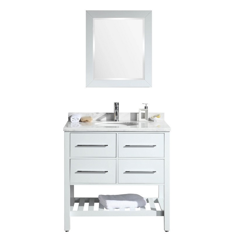 EVIVA EVVN503-36 NATALIE F. 36 INCH BATHROOM VANITY WITH WHITE CARRERA MARBLE COUNTER-TOP AND PORCELAIN SINK