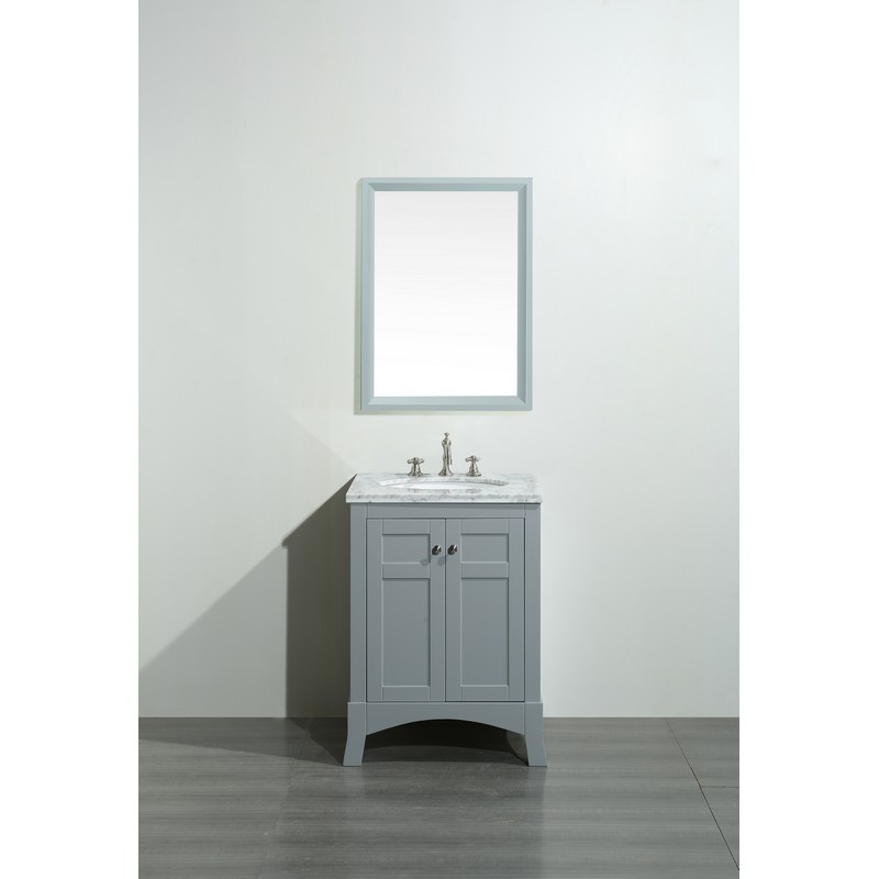 EVIVA EVVN514-24GR NEW YORK 24 INCH GREY BATHROOM VANITY, WITH WHITE MARBLE CARRERA COUNTER-TOP AND SINK