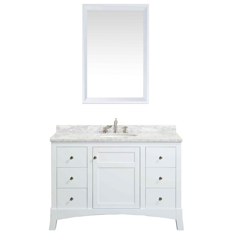 New York 48 Inch White Bathroom Vanity, Bathroom Vanity With Carrera Marble Top