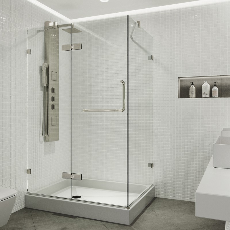 VIGO VG6011CL48WL MONTERAY 48-1/8 X 32-3/8 INCH FRAMELESS 3/8 INCH CLEAR GLASS SHOWER ENCLOSURE WITH LEFT BASE