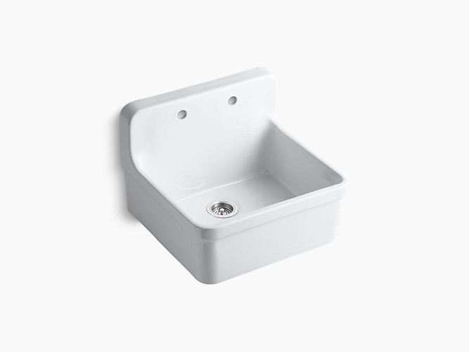 KOHLER K-12701-0 GILFORD 24 INCH SINGLE BASIN WALL-MOUNT/TOP-MOUNT KITCHEN SINK WITH APRON-FRONT