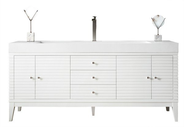 JAMES MARTIN 210-V72S-GW-DGG LINEAR 72 INCH SINGLE VANITY IN GLOSSY WHITE WITH GLOSSY DARK GRAY SOLID SURFACE TOP