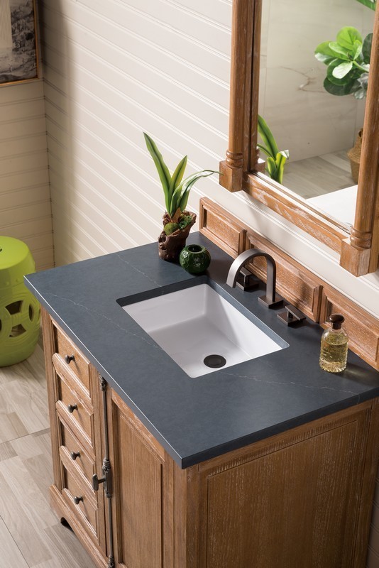 JAMES MARTIN 238-104-5511-3CSP SAVANNAH 36 INCH SINGLE VANITY CABINET IN DRIFTWOOD WITH 3 CM CHARCOAL SOAPSTONE QUARTZ TOP WITH SINK