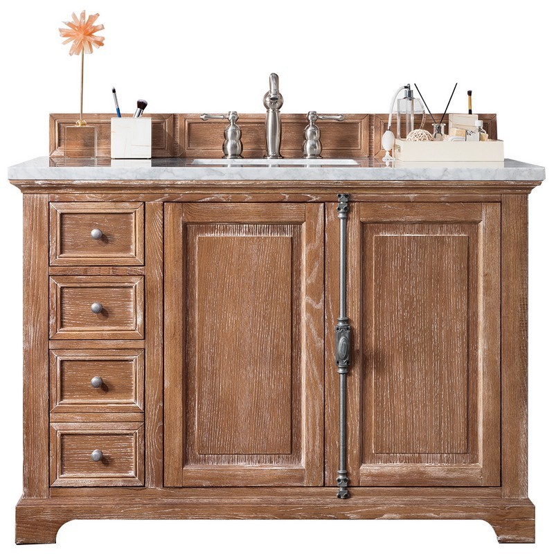 JAMES MARTIN 238-105-5211-3EJP PROVIDENCE 48 INCH SINGLE VANITY CABINET IN DRIFTWOOD WITH 3 CM ETERNAL JASMINE PEARL QUARTZ TOP WITH SINK