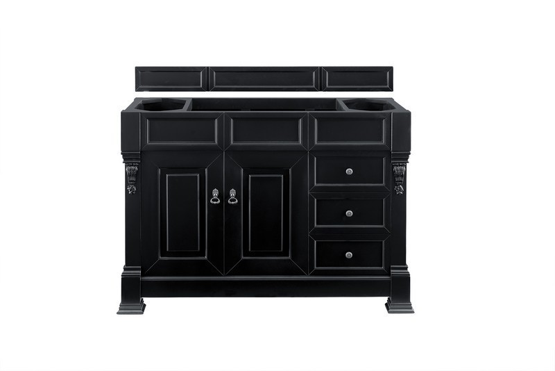 JAMES MARTIN 147-114-5236-3CAR BROOKFIELD 48 INCH ANTIQUE BLACK SINGLE VANITY WITH DRAWERS WITH 3 CM CARRARA MARBLE TOP