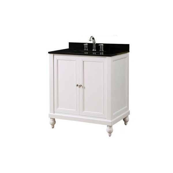 32 Inch Pearl White Vanity With, White Sink Black Countertop Bathroom