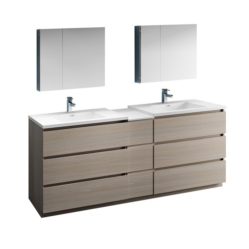 FRESCA FVN93-361236MGO-D LAZZARO 84 INCH GRAY WOOD FREE STANDING DOUBLE SINK MODERN BATHROOM VANITY WITH MEDICINE CABINET