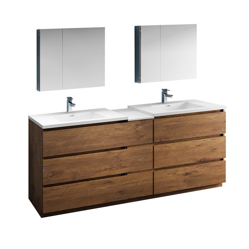 FRESCA FVN93-361236RW-D LAZZARO 84 INCH ROSEWOOD FREE STANDING DOUBLE SINK MODERN BATHROOM VANITY WITH MEDICINE CABINET