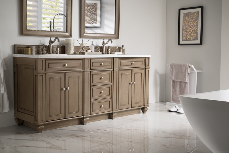 JAMES MARTIN 157-V72-WW-3AF BRISTOL 72 INCH DOUBLE VANITY IN WHITEWASHED WALNUT WITH 3 CM ARCTIC FALL SOLID SURFACE TOP