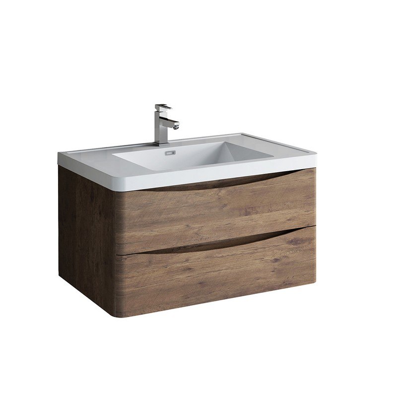 FRESCA FCB9036RW-I TUSCANY 36 INCH ROSEWOOD WALL HUNG MODERN BATHROOM CABINET WITH INTEGRATED SINK