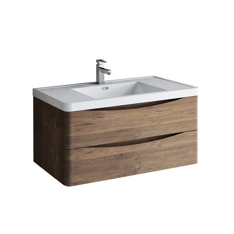 FRESCA FCB9040RW-I TUSCANY 40 INCH ROSEWOOD WALL HUNG MODERN BATHROOM CABINET WITH INTEGRATED SINK