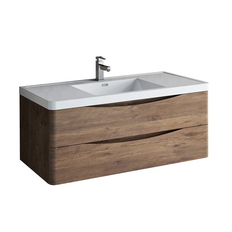 FRESCA FCB9048RW-I TUSCANY 48 INCH ROSEWOOD WALL HUNG MODERN BATHROOM CABINET WITH INTEGRATED SINK