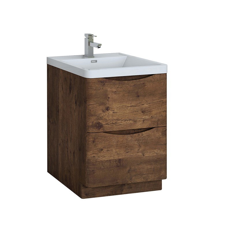 FRESCA FCB9124RW-I TUSCANY 24 INCH ROSEWOOD FREE STANDING MODERN BATHROOM CABINET WITH INTEGRATED SINK
