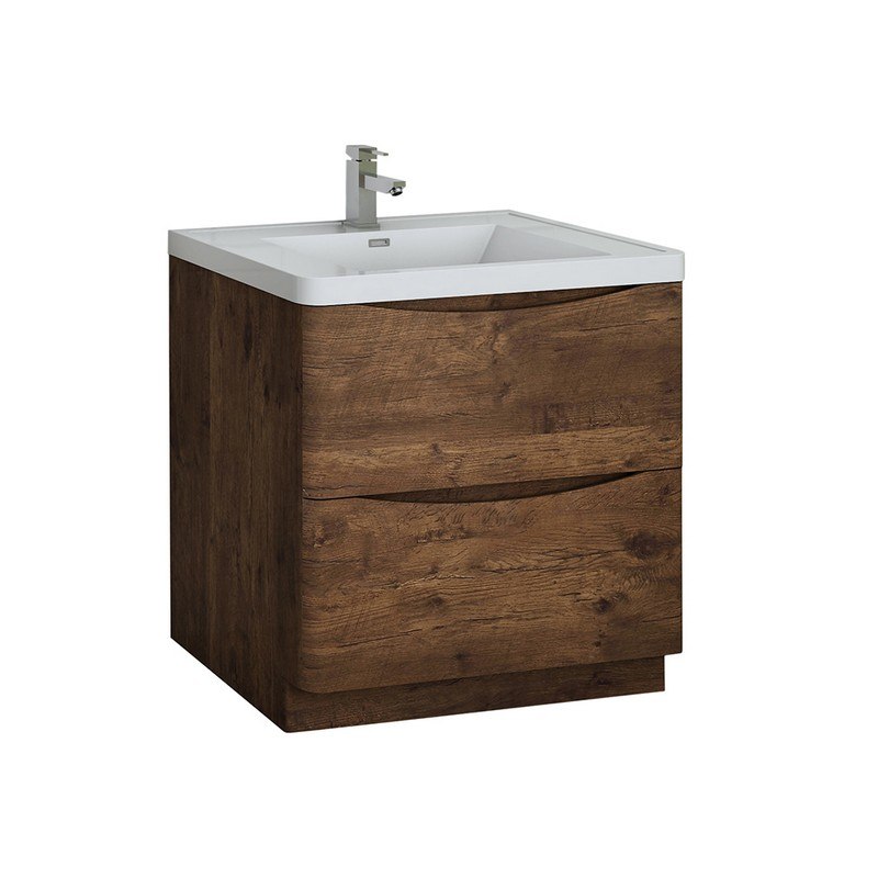 FRESCA FCB9132RW-I TUSCANY 32 INCH ROSEWOOD FREE STANDING MODERN BATHROOM CABINET WITH INTEGRATED SINK