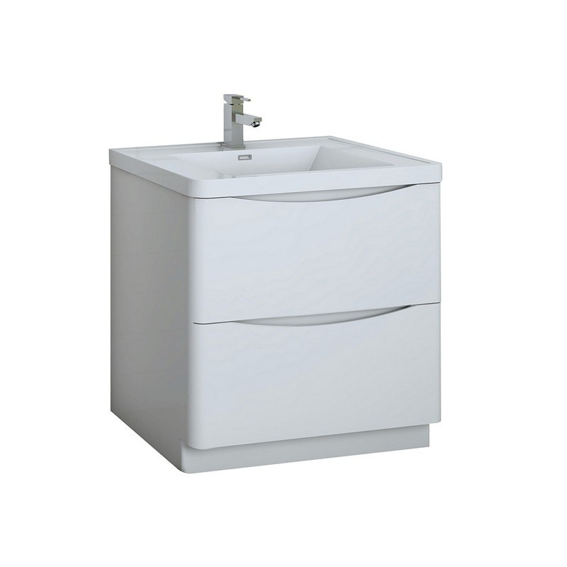 FRESCA FCB9132WH-I TUSCANY 32 INCH GLOSSY WHITE FREE STANDING MODERN BATHROOM CABINET WITH INTEGRATED SINK