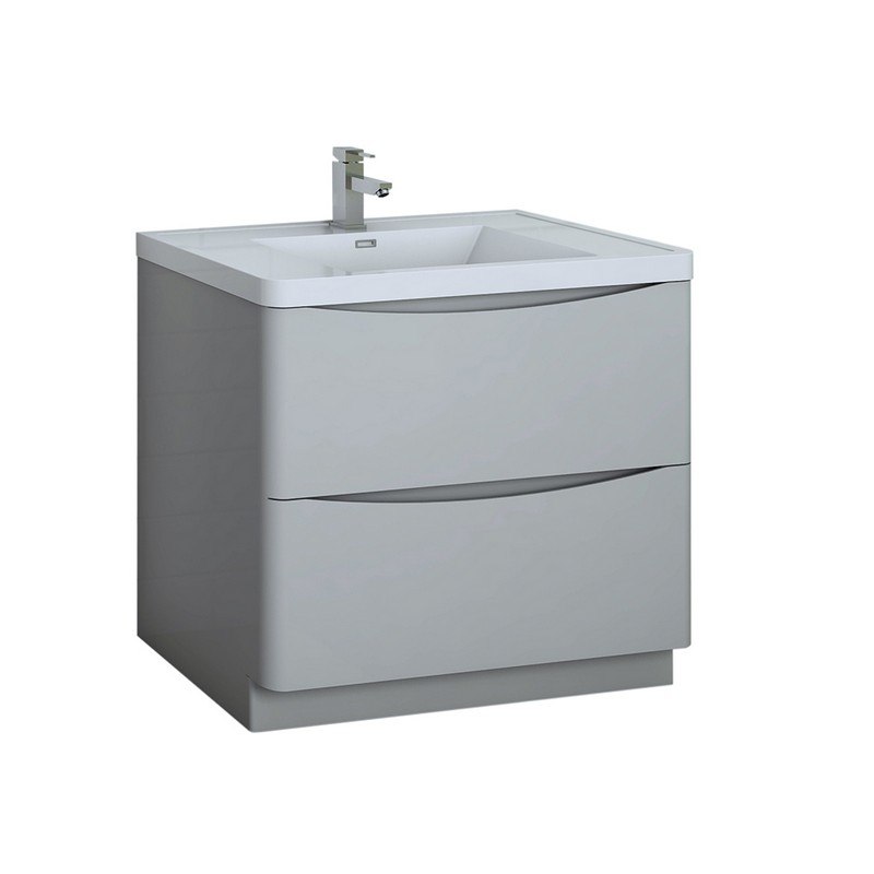 FRESCA FCB9136GRG-I TUSCANY 36 INCH GLOSSY GRAY FREE STANDING MODERN BATHROOM CABINET WITH INTEGRATED SINK