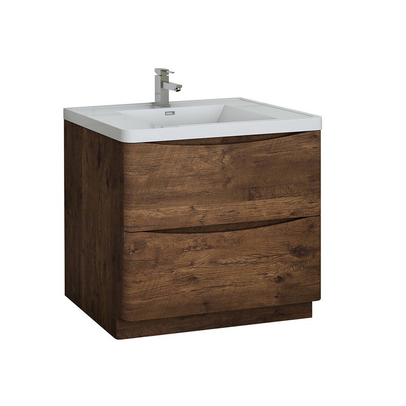 FRESCA FCB9136RW-I TUSCANY 36 INCH ROSEWOOD FREE STANDING MODERN BATHROOM CABINET WITH INTEGRATED SINK