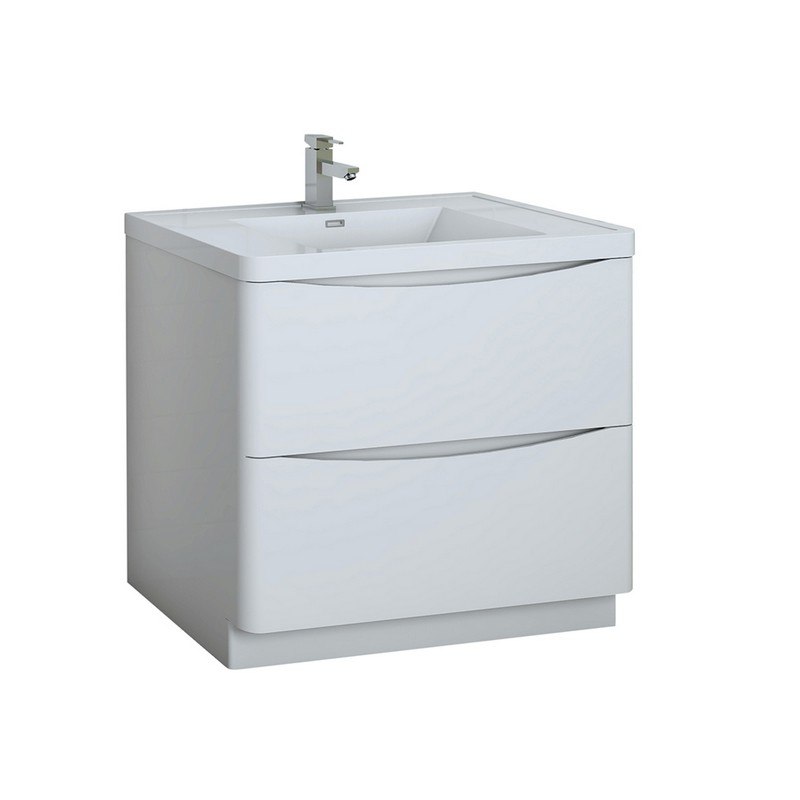 FRESCA FCB9136WH-I TUSCANY 36 INCH GLOSSY WHITE FREE STANDING MODERN BATHROOM CABINET WITH INTEGRATED SINK