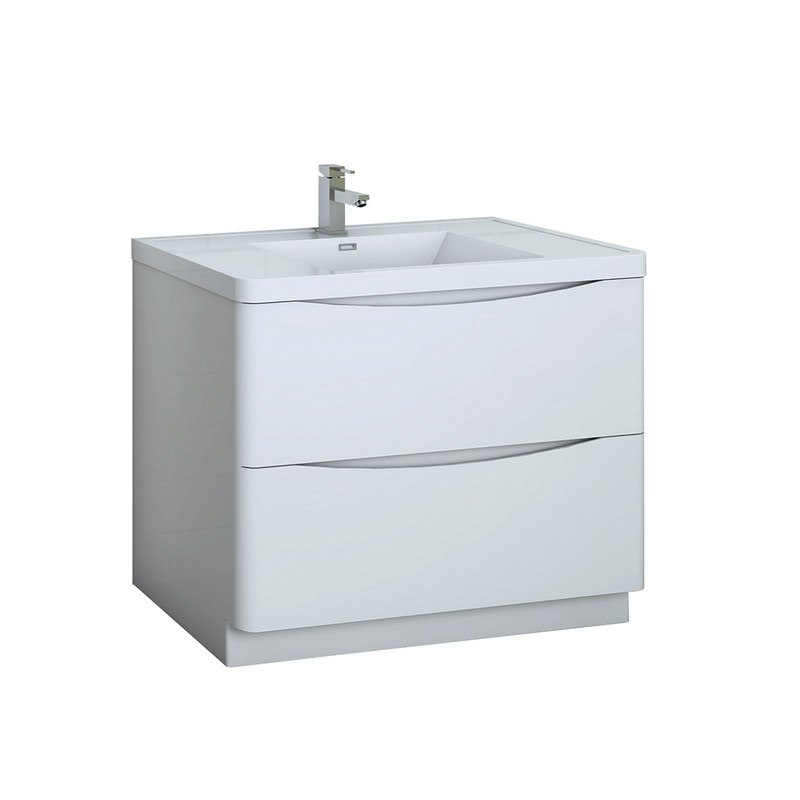 FRESCA FCB9140WH-I TUSCANY 40 INCH GLOSSY WHITE FREE STANDING MODERN BATHROOM CABINET WITH INTEGRATED SINK