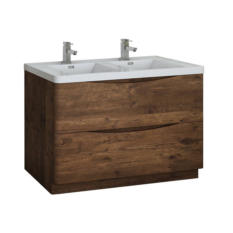 FRESCA FCB9148RW-D-I TUSCANY 48 INCH ROSEWOOD FREE STANDING MODERN BATHROOM CABINET WITH INTEGRATED DOUBLE SINK