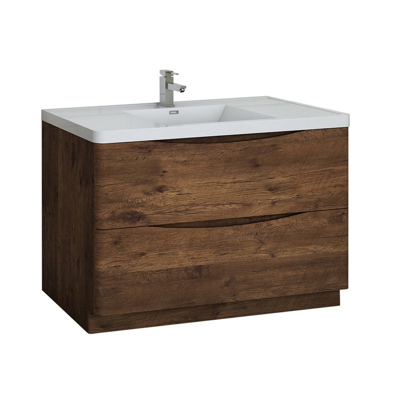 FRESCA FCB9148RW-I TUSCANY 48 INCH ROSEWOOD FREE STANDING MODERN BATHROOM CABINET WITH INTEGRATED SINK