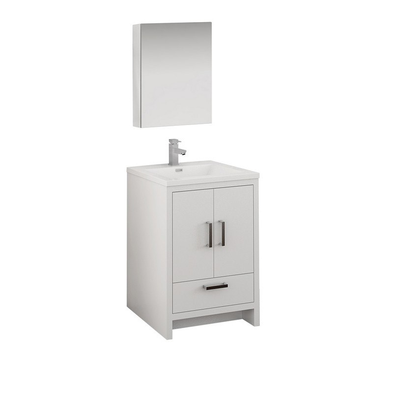 FRESCA FVN9424WH IMPERIA 24 INCH GLOSSY WHITE FREE STANDING MODERN BATHROOM VANITY WITH MEDICINE CABINET