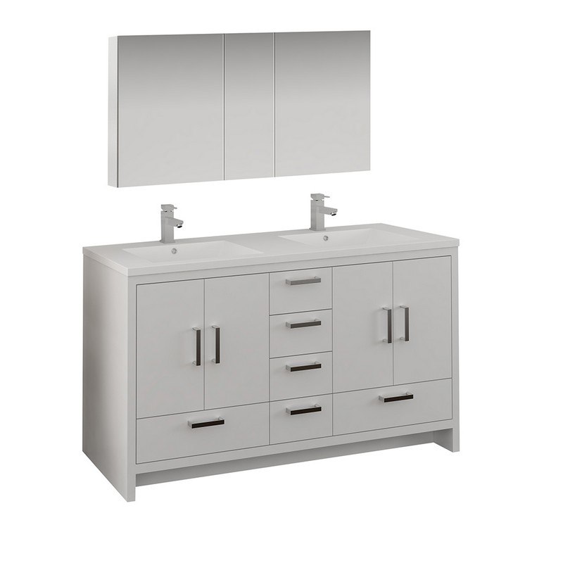 D Imperia 60 Inch Glossy White, 60 Inch White Bathroom Vanity Double Sink