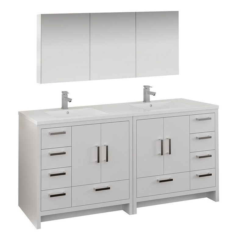 FRESCA FVN9472WH IMPERIA 72 INCH GLOSSY WHITE FREE STANDING DOUBLE SINK MODERN BATHROOM VANITY WITH MEDICINE CABINET