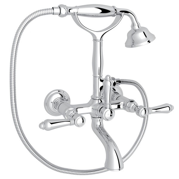 ROHL A1401LM COUNTRY BATH VIAGGIO EXPOSED WALL MOUNT TUB FILLER WITH HANDSHOWER, METAL LEVERS