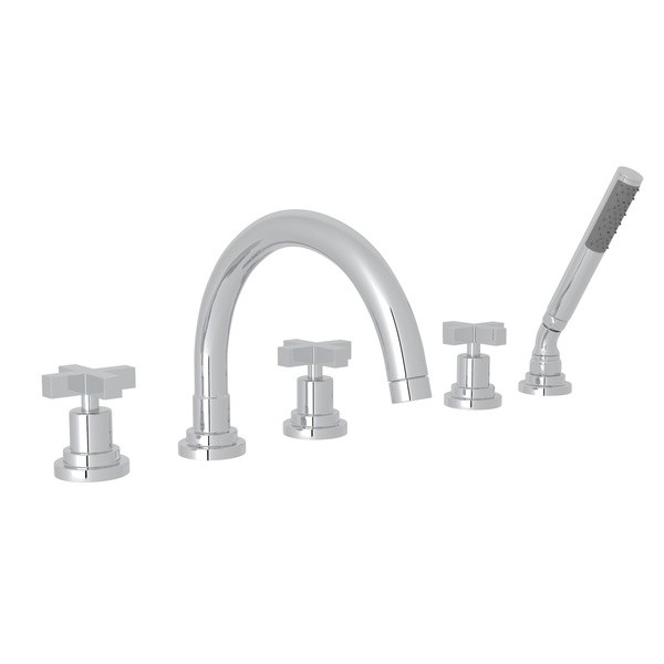ROHL A2214XM LOMBARDIA 5-HOLE DECK MOUNT TUB FILLER WITH C-SPOUT, CROSS HANDLES