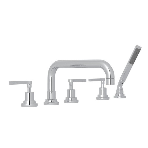 ROHL A2224LM LOMBARDIA 5-HOLE DECK MOUNT TUB FILLER WITH U-SPOUT, METAL LEVERS