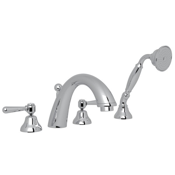 ROHL A2764LM VERONA 4-HOLE DECK MOUNT C-SPOUT TUB FILLER WITH HANDSHOWER, METAL LEVERS