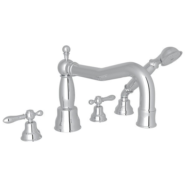 ROHL AC262LM ARCANA COLUMN SPOUT 4-HOLE DECK MOUNT TUB FILLER WITH HANDSHOWER, METAL LEVERS
