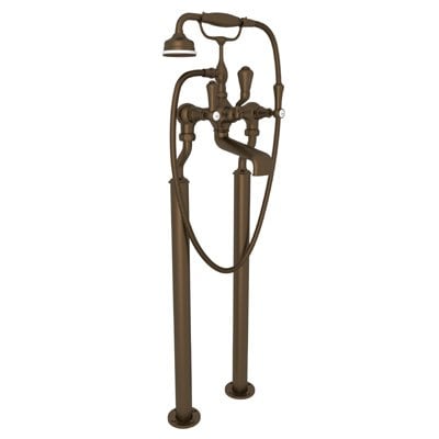 ROHL U.3012LSP/1 PERRIN & ROWE GEORGIAN ERA EXPOSED FLOOR MOUNT TUB FILLER WITH HANDSHOWER, METAL LEVERS WITH PORCELAIN CAP