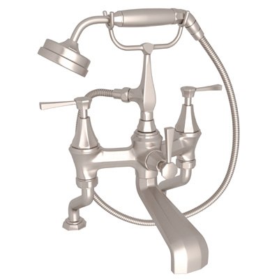 ROHL U.3100LS/1 PERRIN & ROWE DECO EXPOSED DECK MOUNTED TUB FILLER WITH HANDSHOWER, SOLID METAL LEVERS