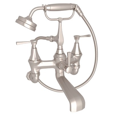 ROHL U.3110LS/1 PERRIN & ROWE DECO EXPOSED WALL MOUNTED TUB FILLER WITH HANDSHOWER, SOLID METAL LEVERS