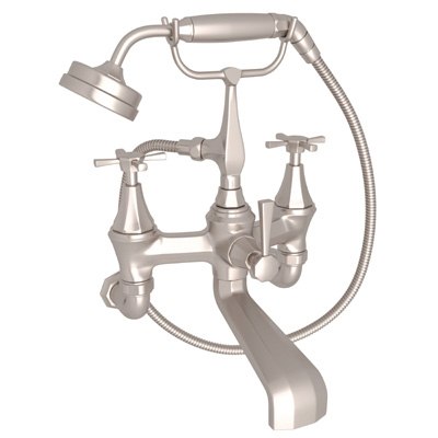 ROHL U.3111X/1 PERRIN & ROWE DECO EXPOSED WALL MOUNTED TUB FILLER WITH HANDSHOWER, CROSS HANDLES