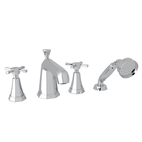 ROHL U.3153X PERRIN & ROWE DECO 4-HOLE DECK MOUNTED TUB FILER WITH HANDSHOWER, CROSS HANDLES