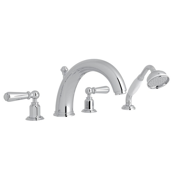 ROHL U.3248L PERRIN & ROWE EDWARDIAN 4-HOLE DECK MOUNT TUB FILLER WITH HANDSHOWER, METAL LEVERS