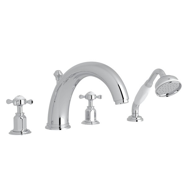 ROHL U.3249X PERRIN & ROWE EDWARDIAN 4-HOLE DECK MOUNT TUB FILLER WITH HANDSHOWER, CROSS HANDLES