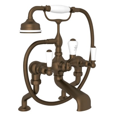 ROHL U.3500L/1 PERRIN & ROWE EDWARDIAN EXPOSED DECK MOUNT TUB FILLER WITH HANDSHOWER, PORCELAIN LEVERS