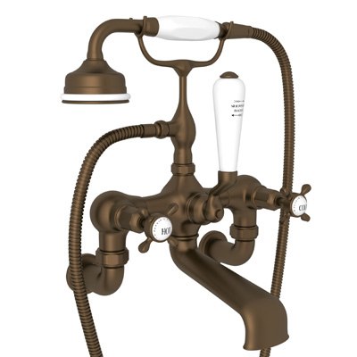 ROHL U.3511X/1 PERRIN & ROWE EDWARDIAN EXPOSED WALL MOUNT TUB FILLER WITH HANDSHOWER, CROSS HANDLES