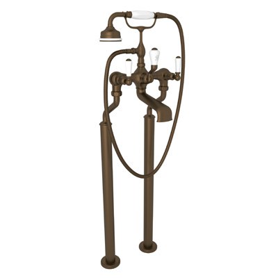 ROHL U.3520L/1 PERRIN & ROWE EDWARDIAN EXPOSED FLOOR MOUNTED TUB FILLER WITH HANDSHOWER, PORCELAIN LEVERS