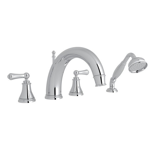 ROHL U.3648LS PERRIN & ROWE GEORGIAN ERA 4-HOLE DECK MOUNT C-SPOUT TUB FILLER WITH HANDSHOWER, SOLID METAL LEVERS